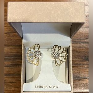 NWT Tabitha Webb Sterling Silver Lotus Flower CZ’s Pierced Earrings NEW in BOX